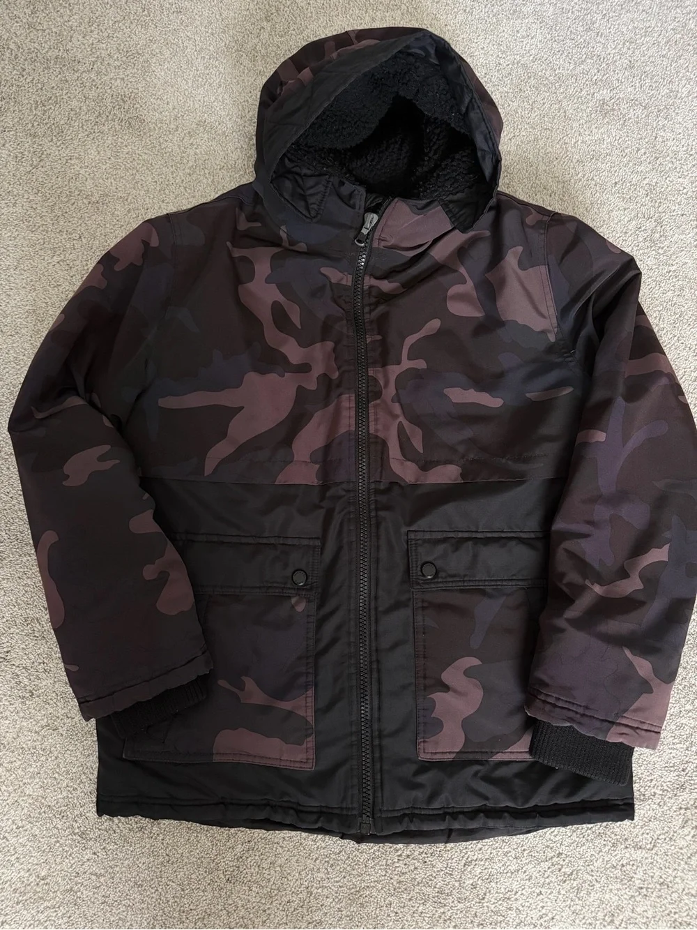 Michael Kors Black Quilted Puffer Jacket with Sherpa Trim